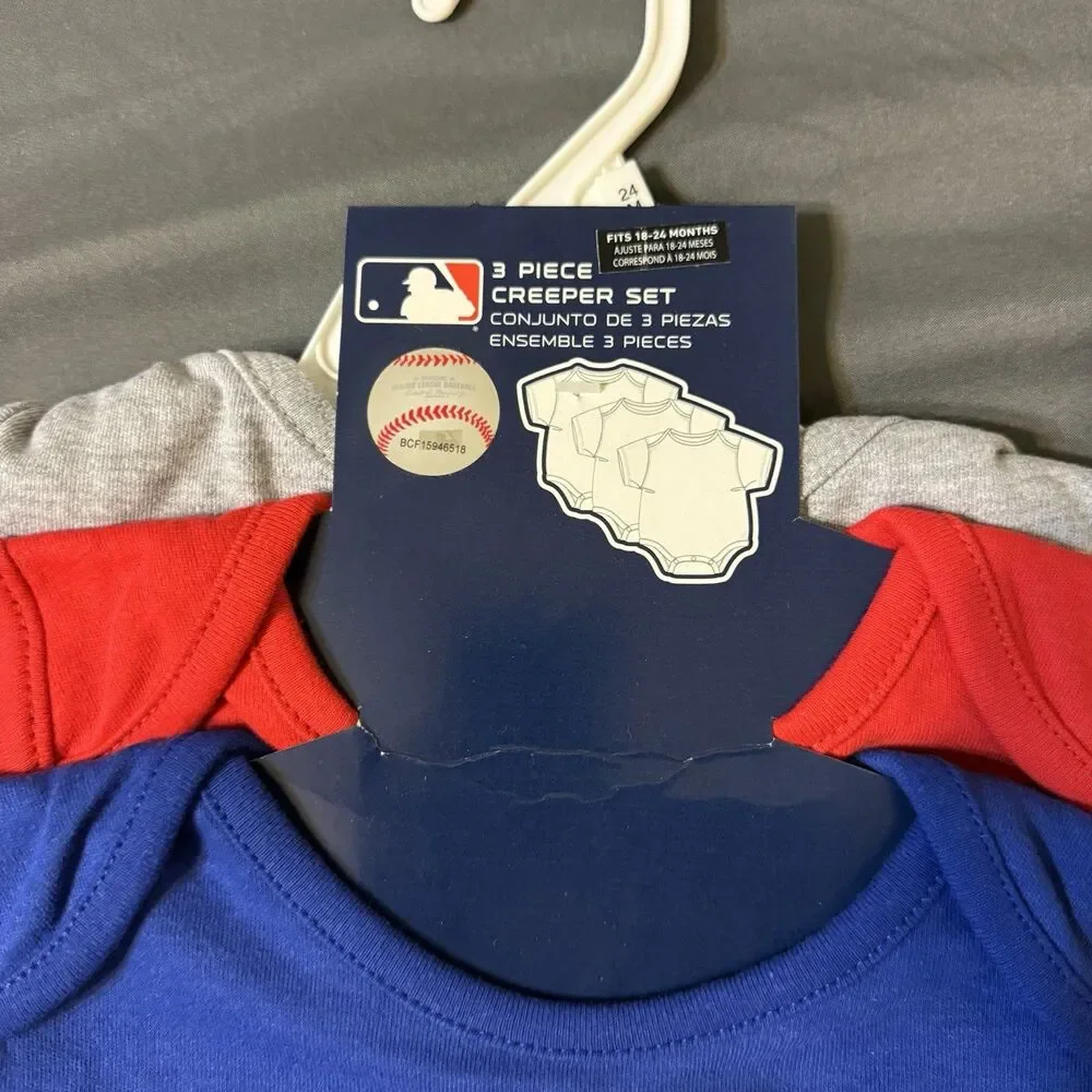 Chicago Cubs 3 Pack Bodysuit Creeper Set 24 Months Boy Short Sleeve Crawl Bear